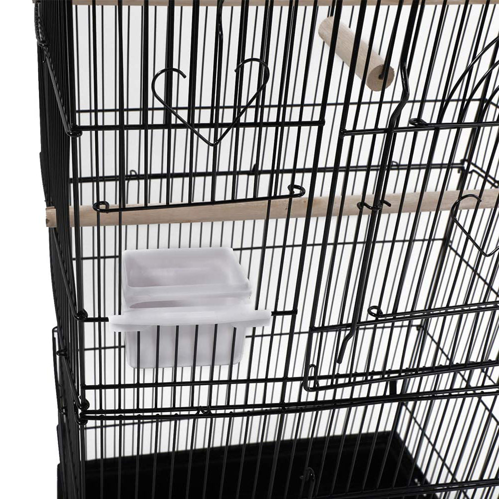 92cm Large Portable Wire Bird Cage Birdcage Parrot Cage Wooden Stand Pole Feeding Cup Black