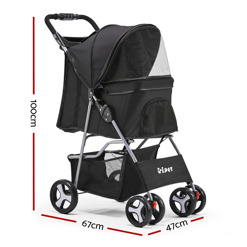 i.Pet Pet Stroller Dog Carrier Foldable Pram Large Black