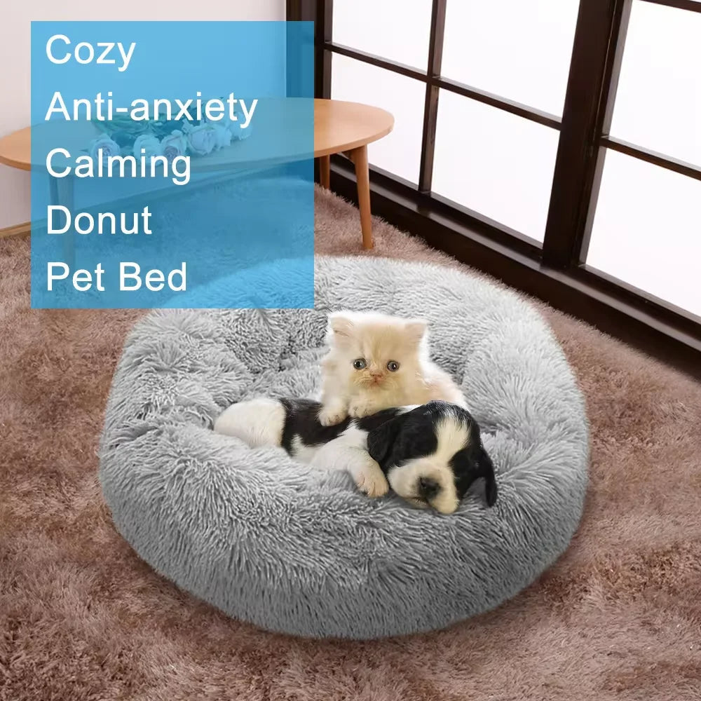 XL-70cm pink PawfectFriend Dog Pet Cat Calming Bed Plush Beds Large Fluffy Donut Comfy Cushion Puppy Mat